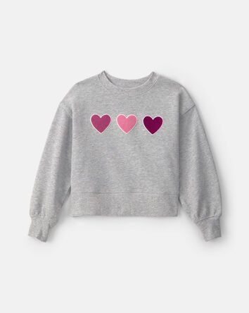 Girls Heart French Terry Long-Sleeve Pullover Sweatshirt - Grey, 