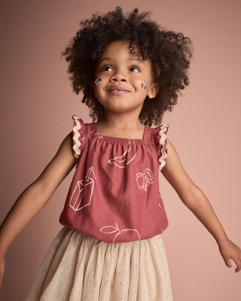 Toddler Girl Ruffle Peplum Top in Snack Print - Red, image 1 of 6 slides