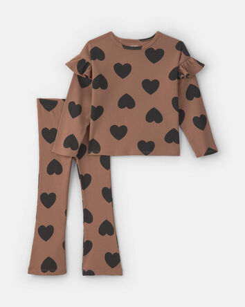 Toddler Girl 2-Piece Heart Long-Sleeve Top & Pant Set - Brown, 
