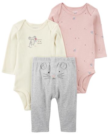 Baby Dusty Rose 3-Piece Bodysuit Pant Set, 