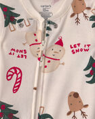 Baby 1-Piece Christmas Icon 2-Way Zip 100% Cotton Snug Fit Footed Pyjama - Cream, image 3 of 5 slides