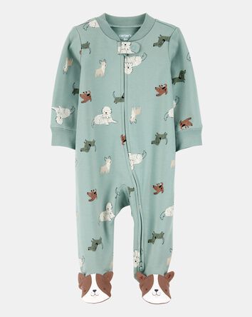 Baby Boy Dog Print 2-Way Zip Cotton Sleeper, 