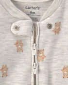 Baby Teddy Bear Cotton 2-Way Zip Sleeper - Grey, image 2 of 5 slides