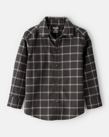 Toddler Boy Plaid Cotton Long-Sleeve Button-Down Shirt - Black, 