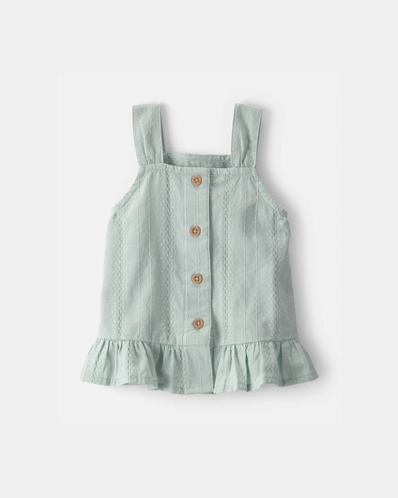 Baby Girl Button-Down Peplum Tank Top - Green, image 1 of 3 slides