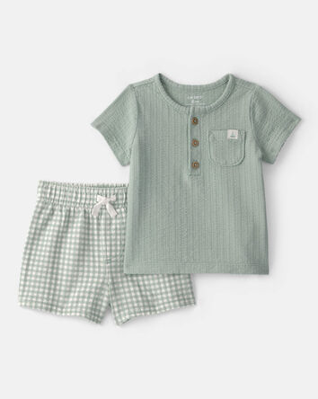 Baby 2-Piece Gingham Top & Short Set - Green, 