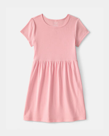 Girls Rib Short-Sleeve Dress - Pink, 