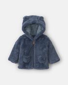 Baby Boy Bear Teddy Fleece Zip-Up Hoodie - Blue, image 1 of 3 slides