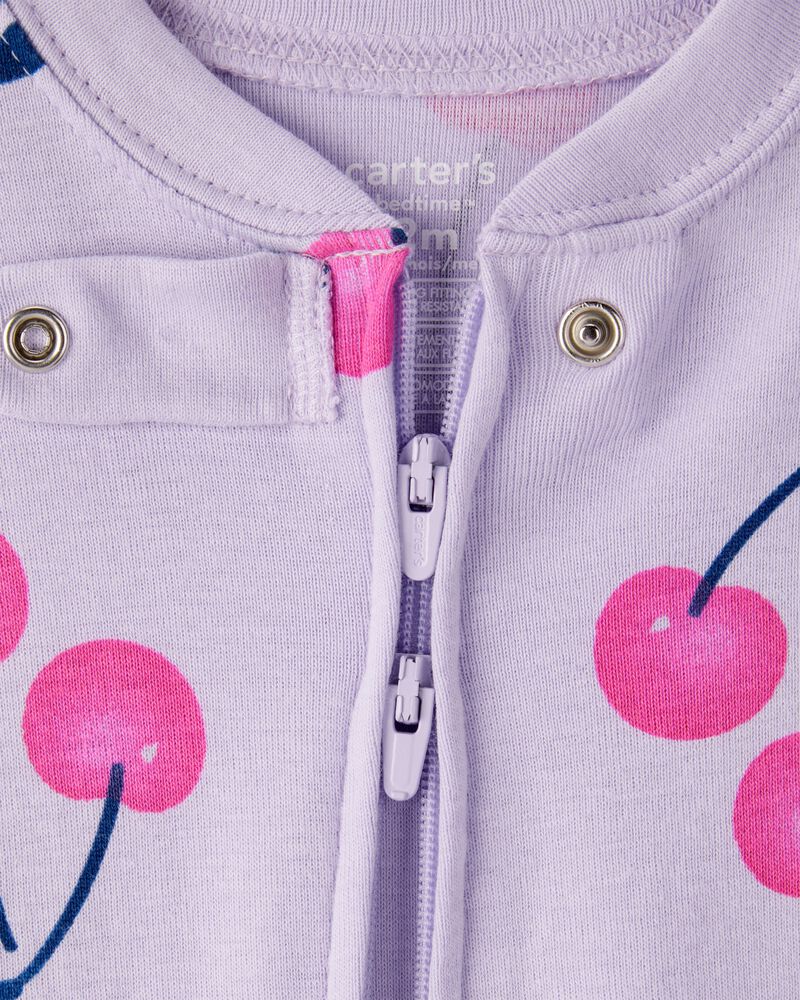Baby Girl Cherry 100% Cotton Snug Fit 2-Way Zip Footie 1-Piece Pyjamass - Purple, image 2 of 5 slides