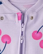 Baby Girl Cherry 100% Cotton Snug Fit 2-Way Zip Footie 1-Piece Pyjamass - Purple, image 2 of 5 slides