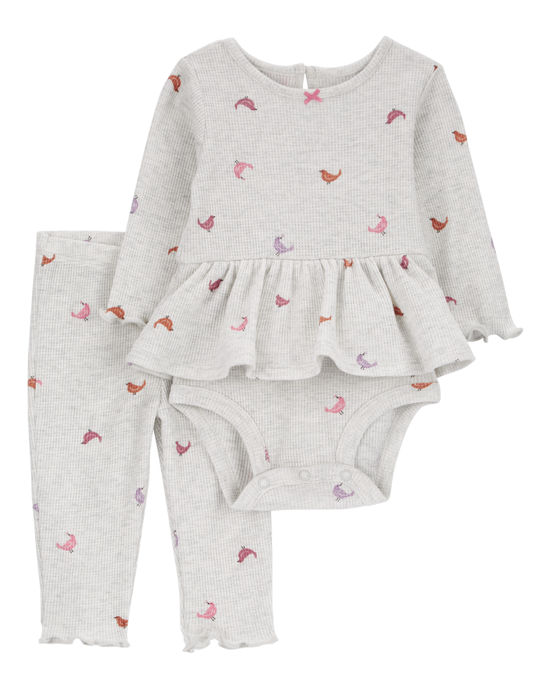 Baby 2-Piece Bird Peplum Bodysuit Pant Set, image 1 of 3 slides