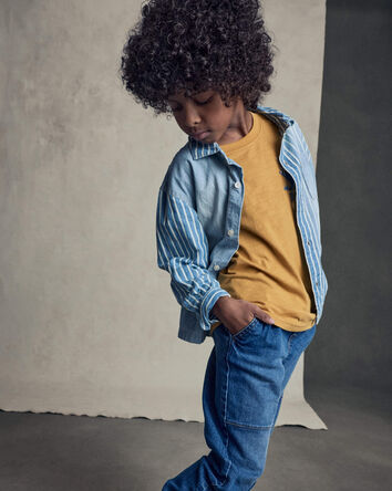Boys Hickory Button-Down Shirt - Blue, 