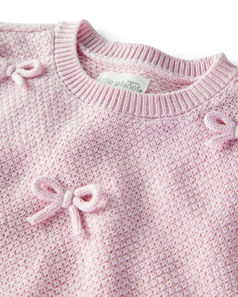 Baby Girl 2-Piece Organic Cotton Bow Knit Sweater & Pant Set, image 2 of 3 slides