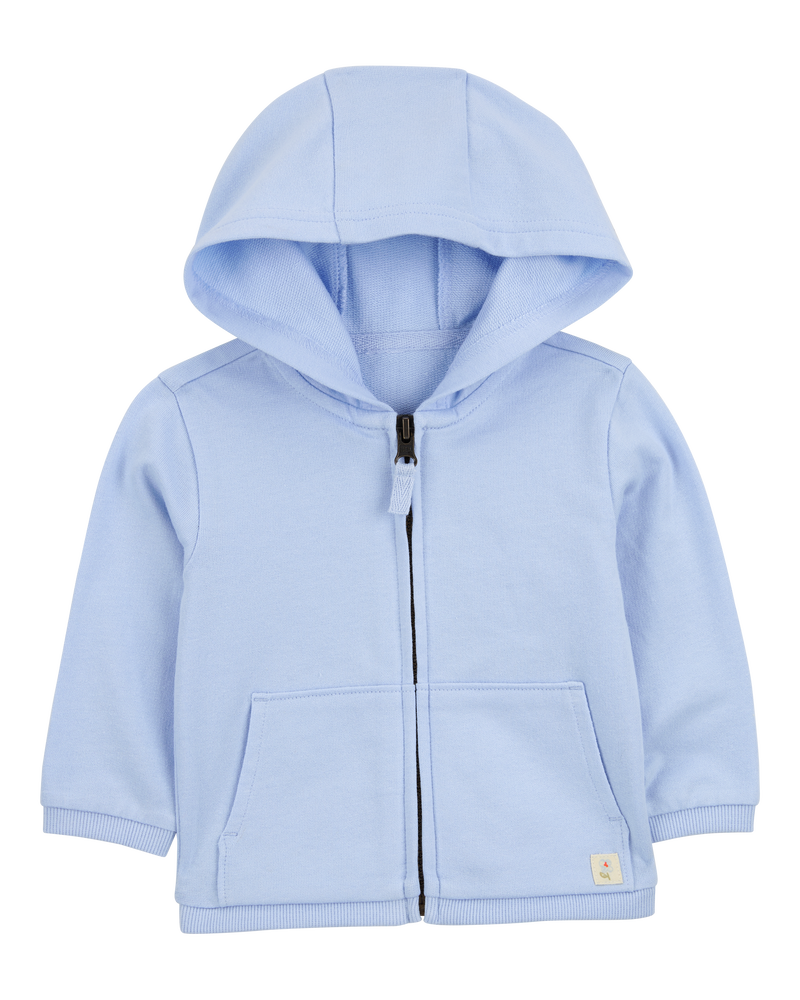 Baby Girl Zip-Up French Terry Hoodie - Blue, image 1 of 3 slides
