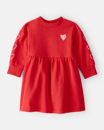 B&eacute;b&eacute; fille - Robe en molleton &agrave; manches longues &agrave; motif c&oelig;ur - Rouge, 