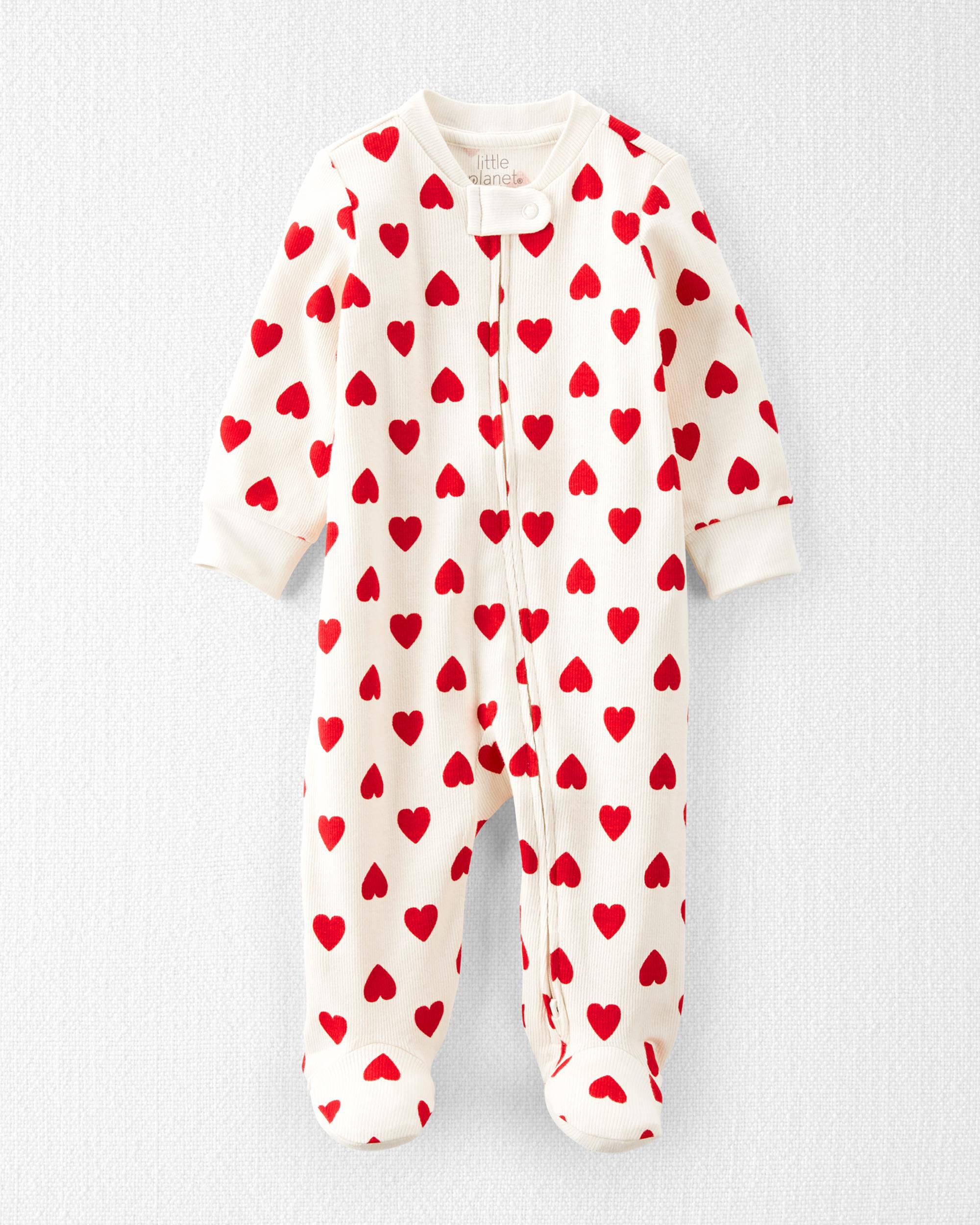 Baby Girls Baby Organic Cotton Sleeper Pyjamas in Hearts 3M Little Planet
