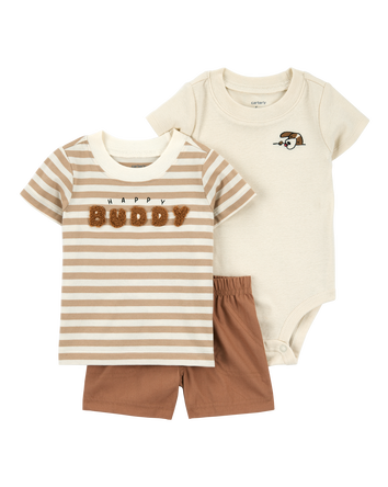 Baby 3-Piece Striped Outfit Set - Brown, 