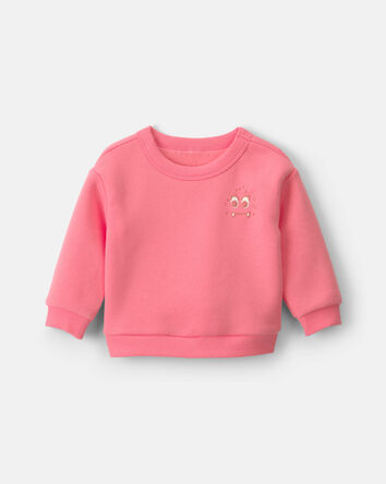 Baby Girl Cozy Monster Fleece Pullover Sweatshirt - Pink, 