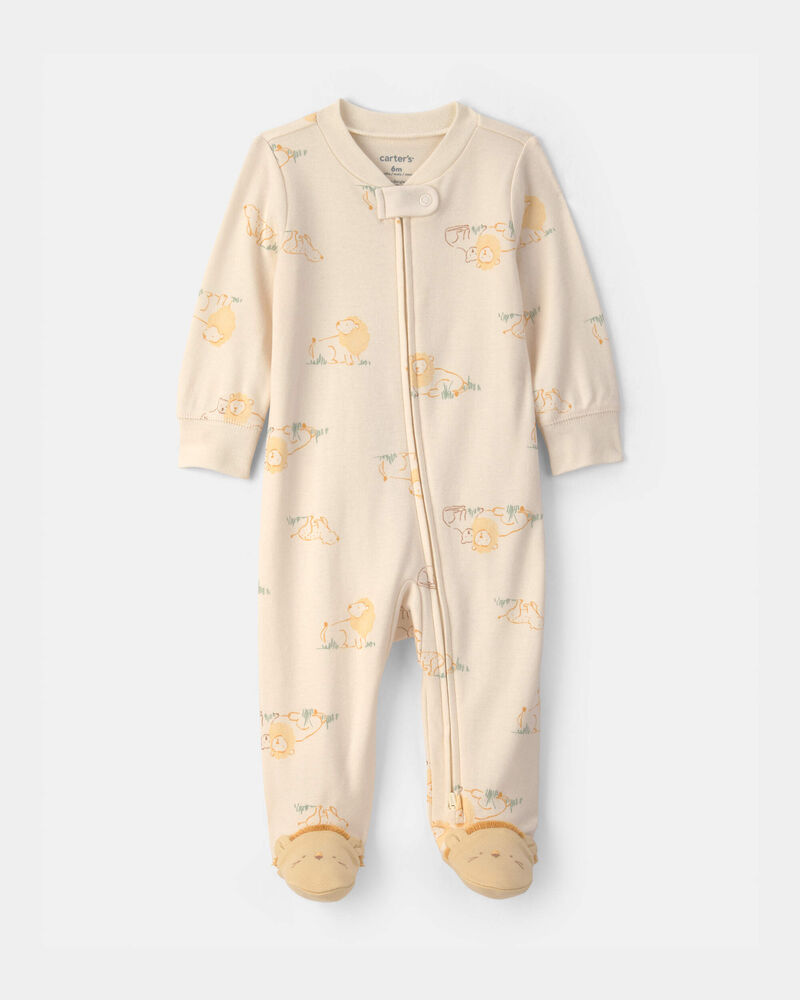 Baby Lion 100% Cotton 2-Way Zip Sleeper - Cream, image 1 of 5 slides