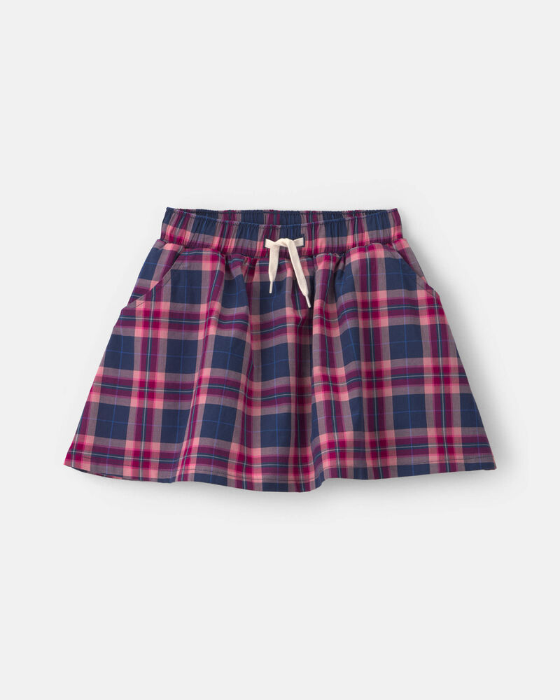 Girls Plaid Cotton Skort - Navy Blue/Pink, image 1 of 6 slides