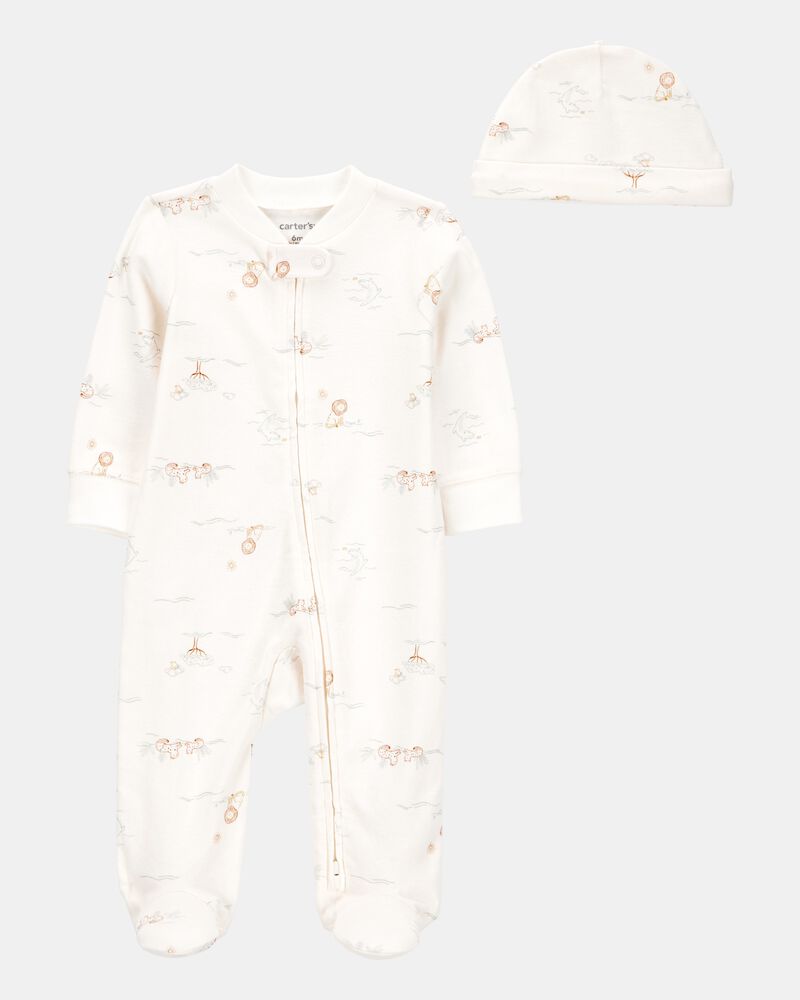 Baby Boy 2-Piece 2-Way Zip Sleeper & Cap Set, image 1 of 3 slides