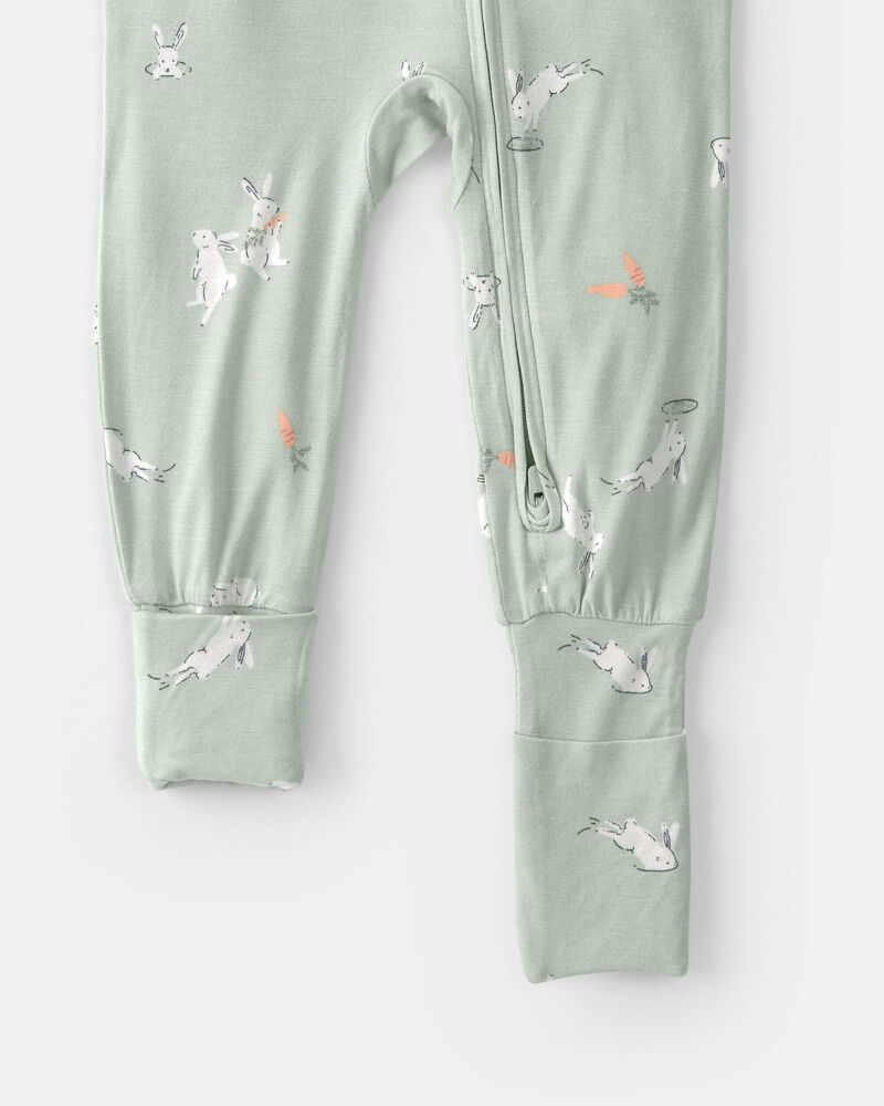 Toddler Bunny PurelySoft 1-Piece 2-Way Zip Pyjama - Green, image 2 of 6 slides