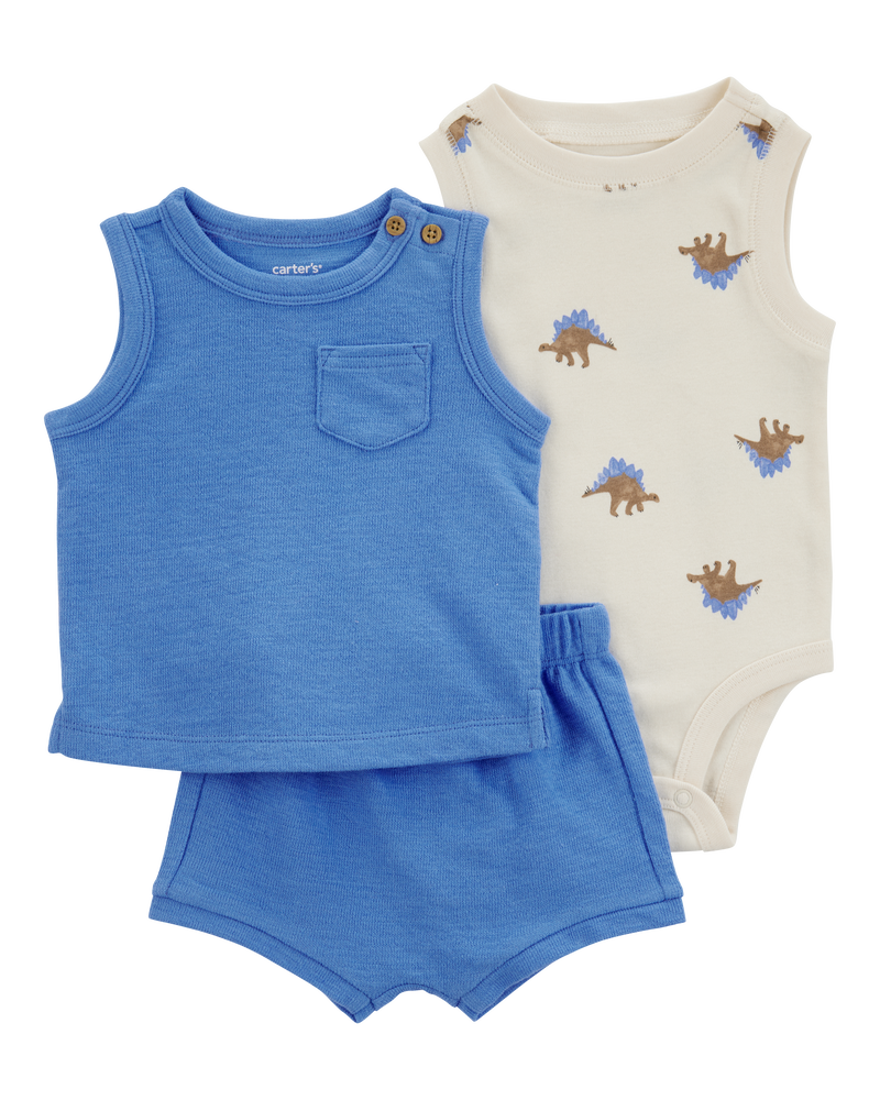 Bébé garçon - Ensemble 3 pièces petit short à motifs de dinosaures , image 1 sur 5 diapositives