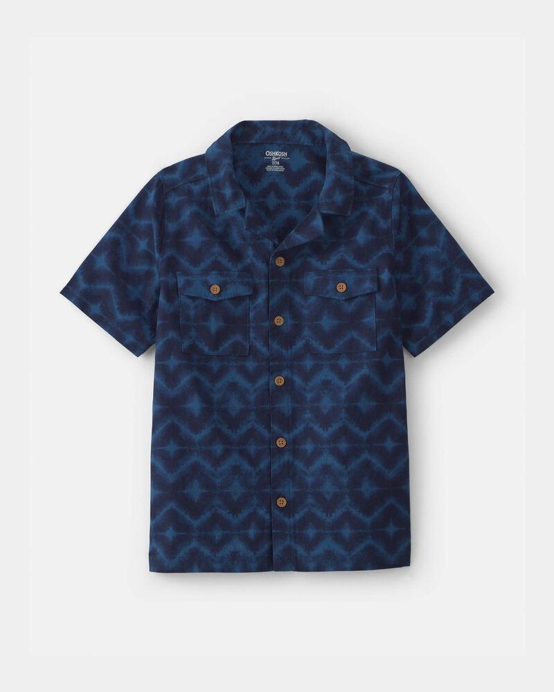 Gar&ccedil;ons - Chemise boutonn&eacute;e &agrave; manches courtes &agrave; motif g&eacute;om&eacute;trique - Bleu, image 1 sur 2 diapositives