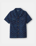 Gar&ccedil;ons - Chemise boutonn&eacute;e &agrave; manches courtes &agrave; motif g&eacute;om&eacute;trique - Bleu, image 1 sur 2 diapositives