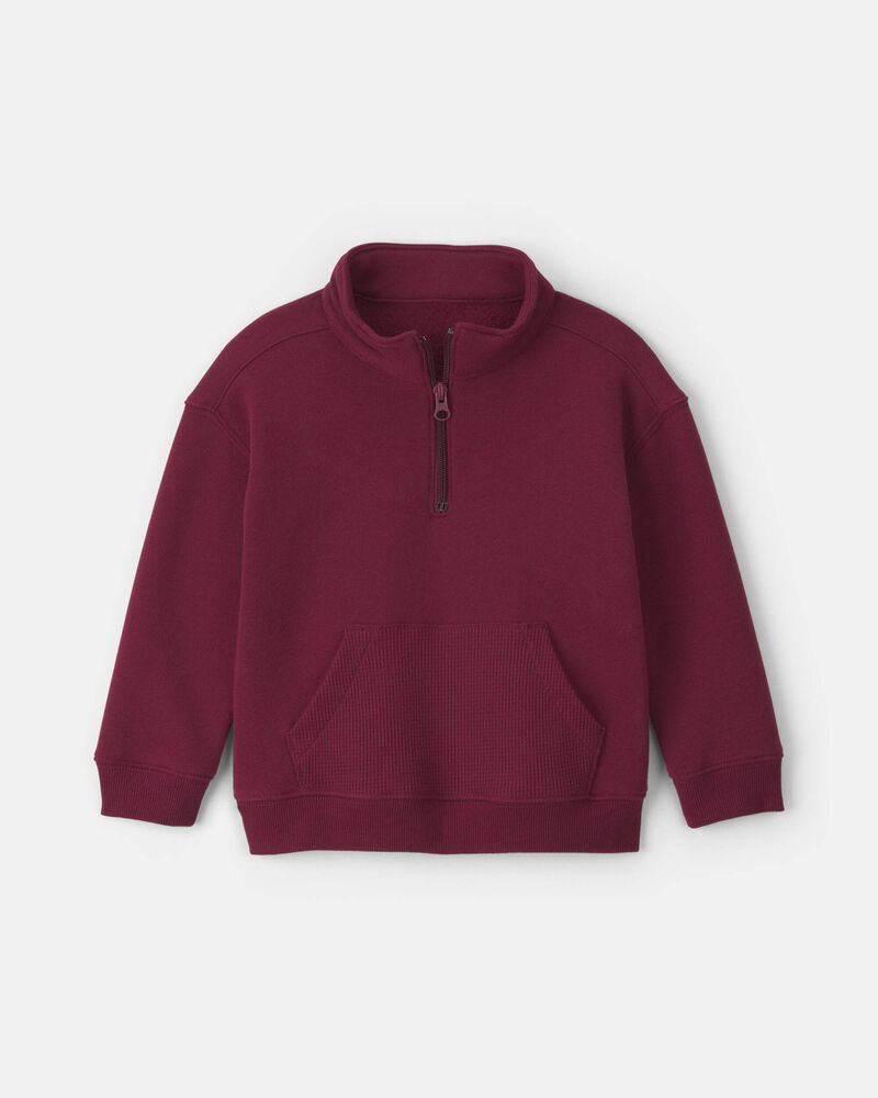 Toddler Boy Fleece Quarter-Zip Pullover Sweatshirt - Burgundy, image 1 of 3 slides