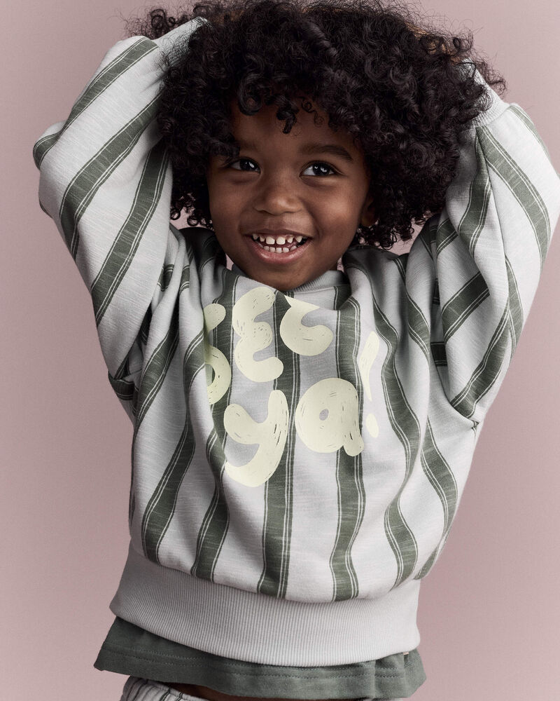 Toddler 'See Ya!' Striped Dolman-Sleeve Sweatshirt - Sage, image 1 of 6 slides