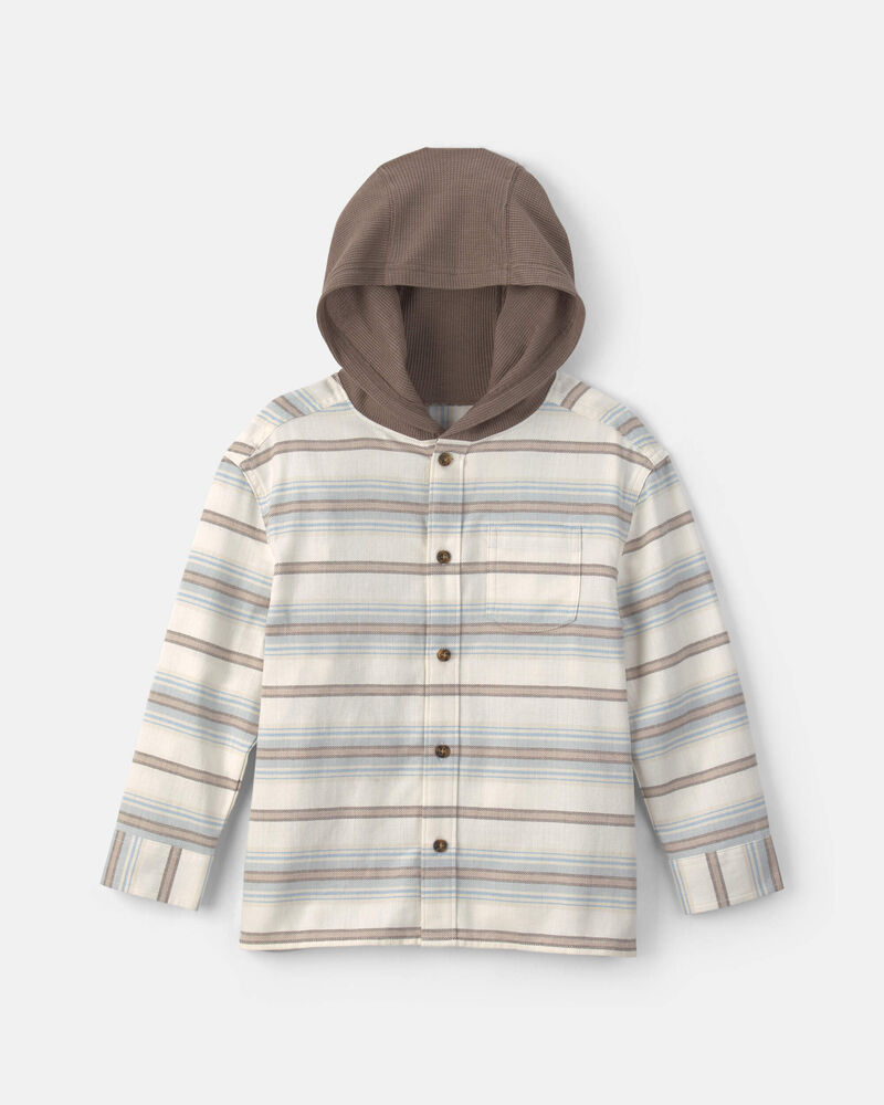 Boys Striped Long-Sleeve Hooded Button-Down Shirt, image 1 of 3 slides