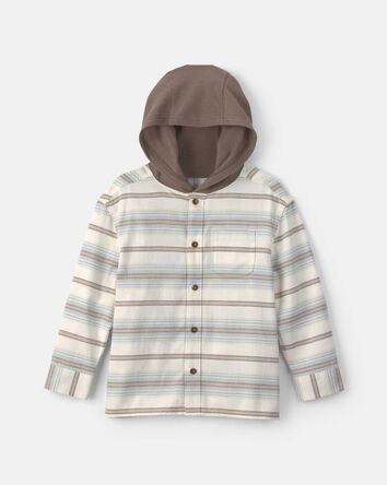 Boys Striped Long-Sleeve Hooded Button-Down Shirt, 