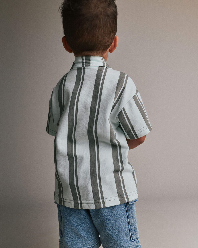 Toddler Boy Button-Down Short-Sleeve Shirt in Stripes - Light Green, image 4 of 5 slides