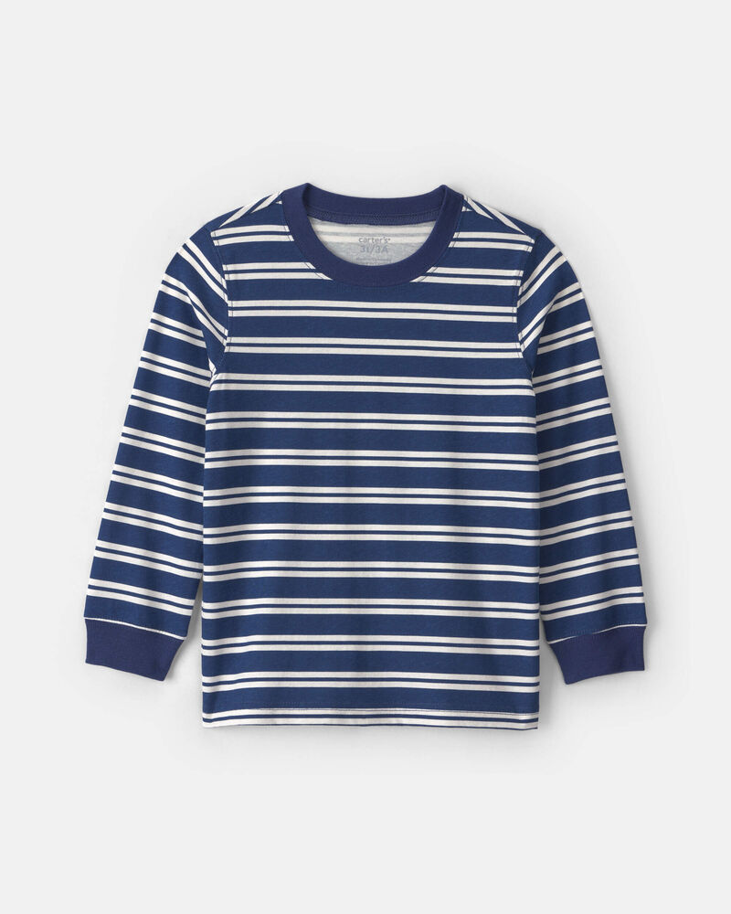 Toddler Boy Striped Long-Sleeve T-Shirt - Navy Blue/Cream, image 1 of 3 slides