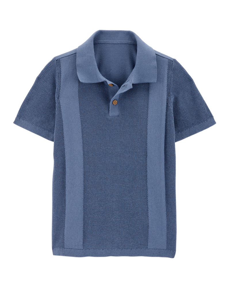 Kid Double Stripe Polo Knit Shirt - Blue, image 1 of 4 slides