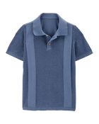 Kid Double Stripe Polo Knit Shirt - Blue, image 1 of 4 slides