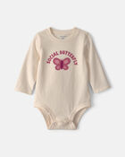 Baby Girl 'Social Butterfly' Long-Sleeve Graphic Bodysuit - Cream, image 1 of 3 slides