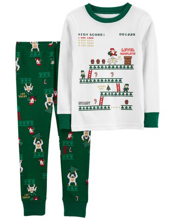 Pyjama 2 pièces en coton ajusté à imprimé de Noël, 