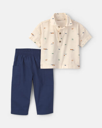 Baby Boy 2-Piece Chambray Short-Sleeve Top & Pant Set, 