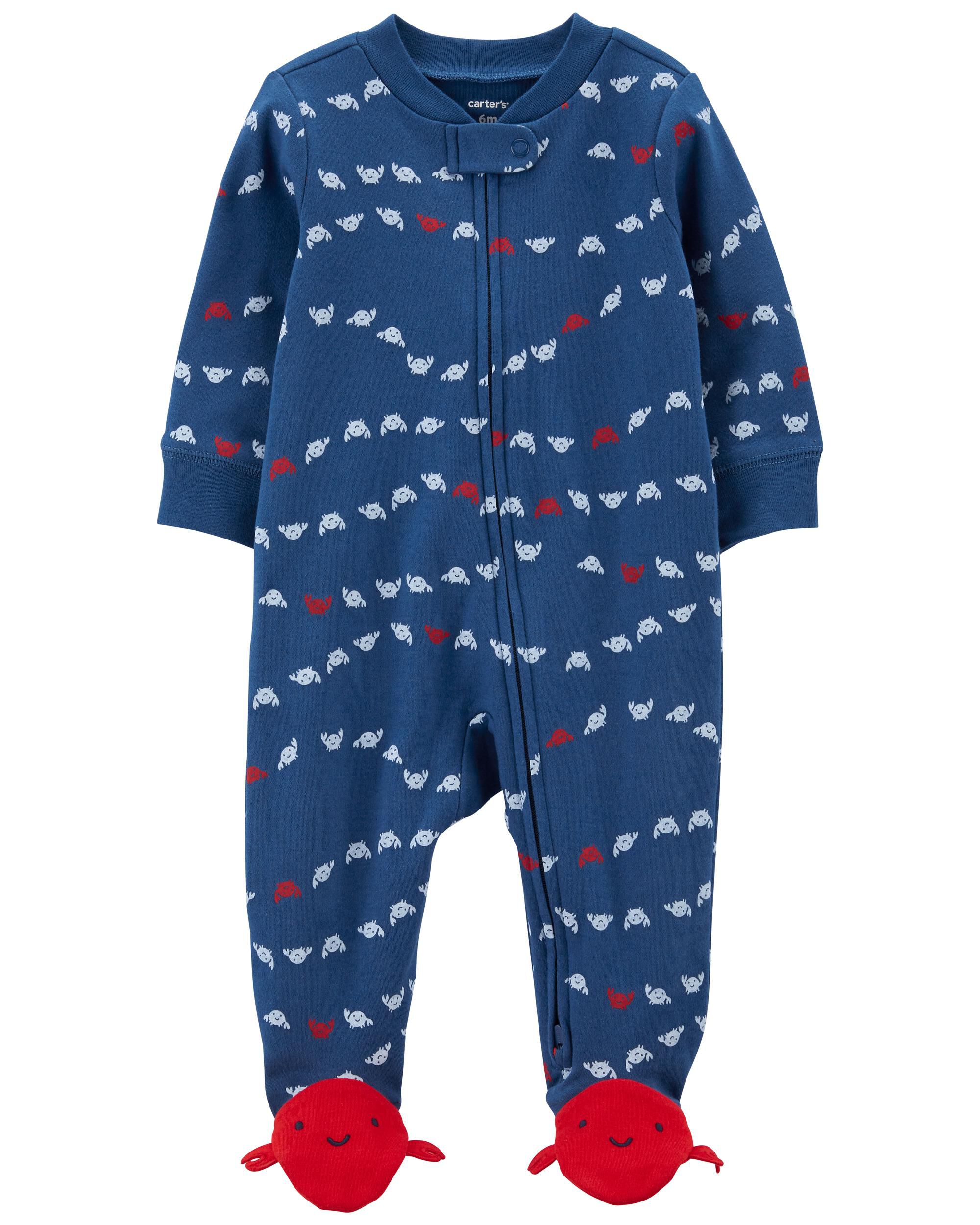Blue Red Crab 2 Way Zip Cotton Sleeper Pyjamas Carter s Oshkosh
