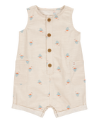 Baby Button-Front Sunset Print Sleeveless Romper, image 1 of 3 slides