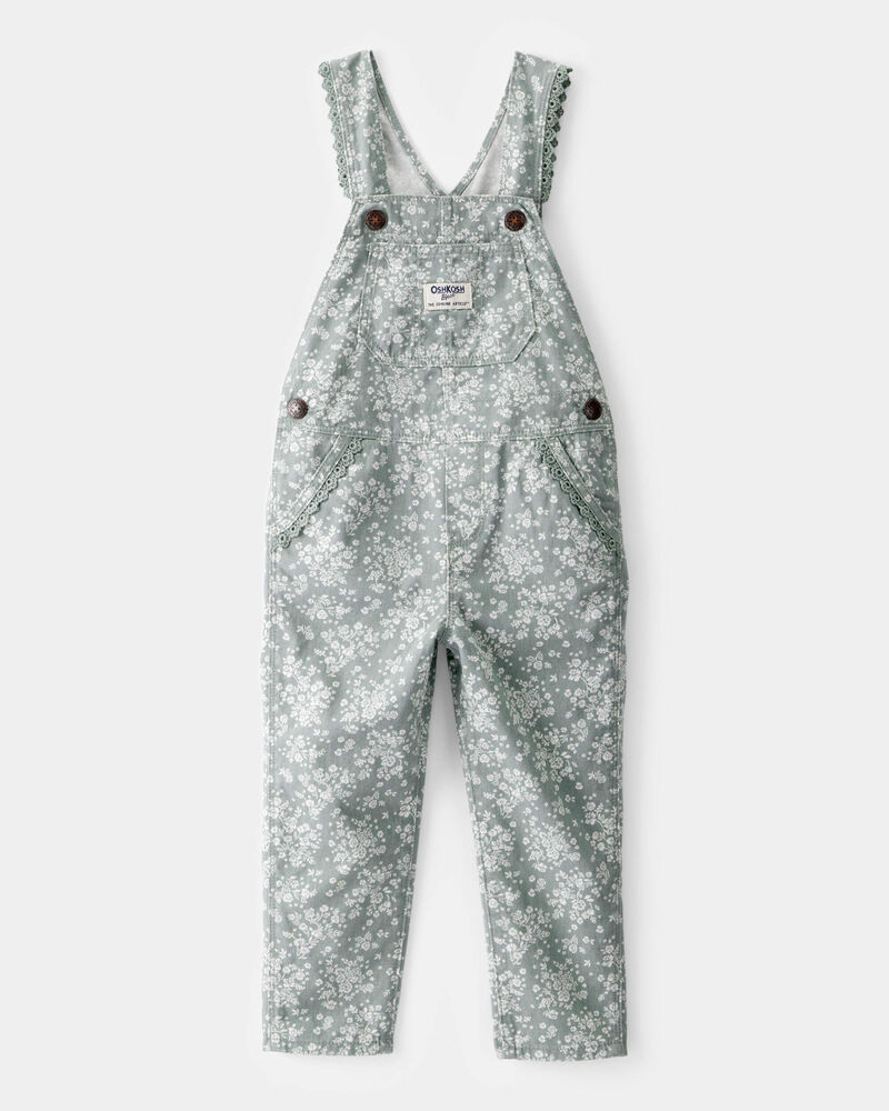 Toddler Floral Print Overalls - Green, image 1 of 4 slides