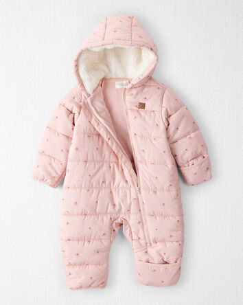 Bébé fille - Habit de neige 1 pièce fait en matériaux recyclés à imprimé pétales rose pâle, 