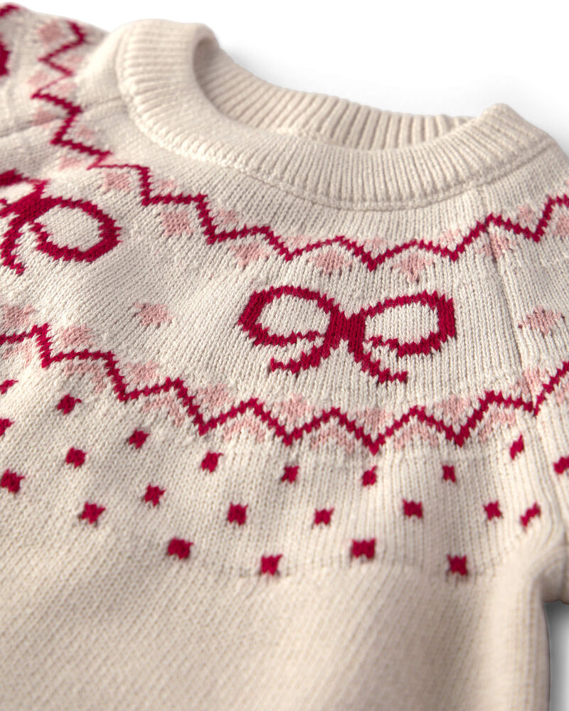 Girls Organic Cotton Fair Isle Sweater Knit Pullover, image 3 of 3 slides