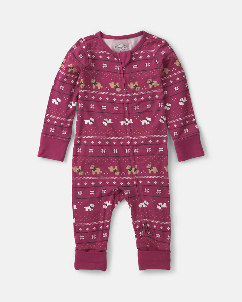 Baby Fair Isle PurelySoft&trade; 2-Way Zip Sleep & Play Pyjamas - Burgundy, image 1 of 9 slides