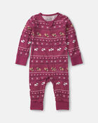 Baby Fair Isle PurelySoft&trade; 2-Way Zip Sleep & Play Pyjamas - Burgundy, image 1 of 9 slides