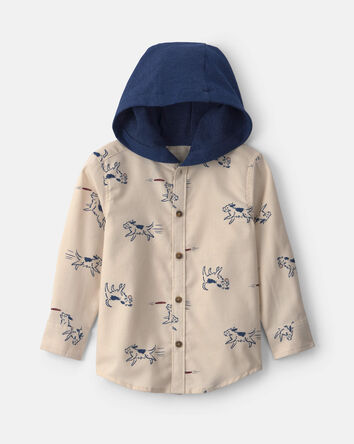 Toddler Boy Dog Twill Long-Sleeve Button-Down Shirt - Cream/Navy Blue, 