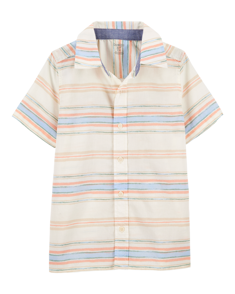 Kid Short-Sleeve Stripe Button-Down Shirt - Cream, image 1 of 3 slides
