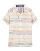 Kid Short-Sleeve Stripe Button-Down Shirt - Cream, image 1 of 3 slides
